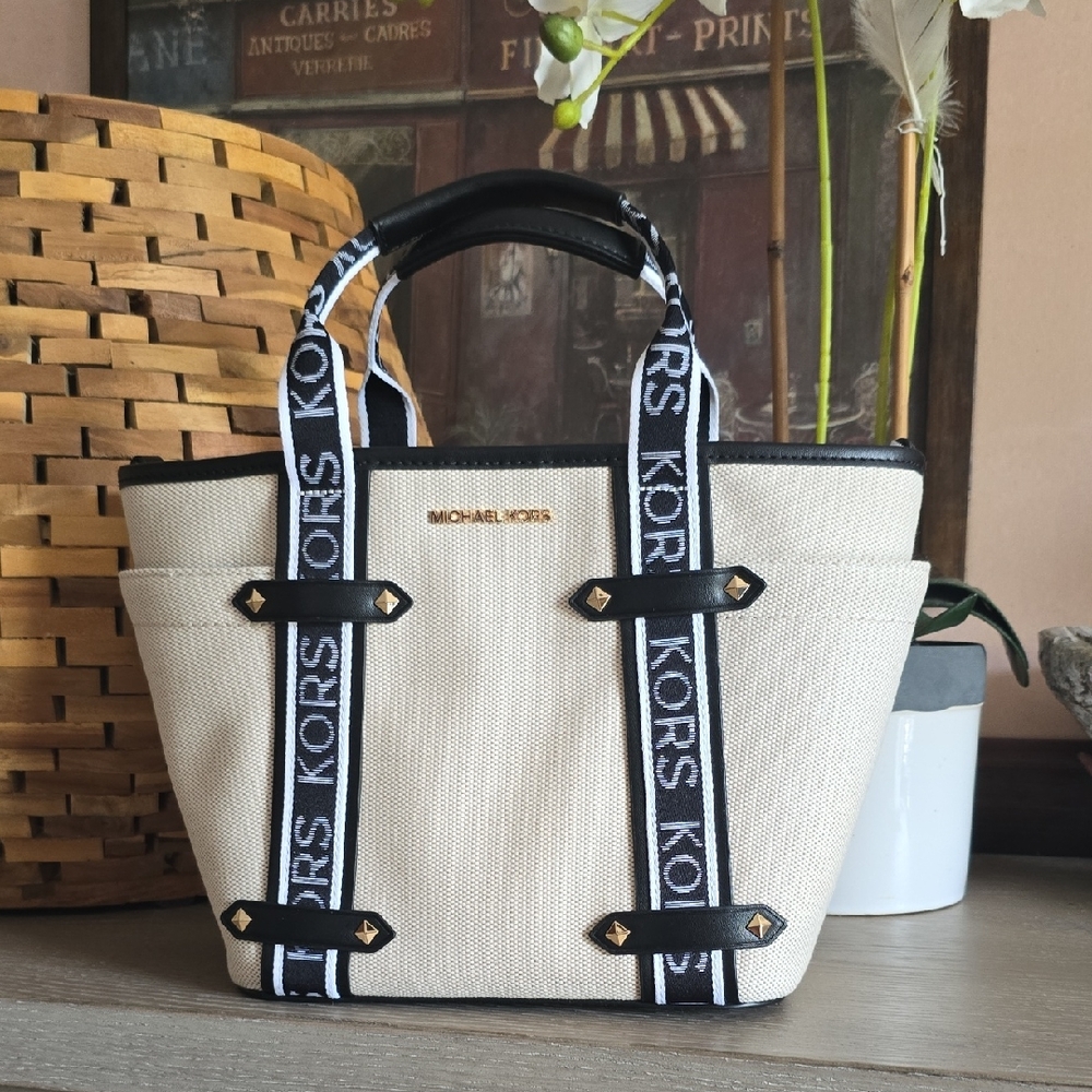 Michael Kors Black and Cream Structured Tote & Crossbody Bag